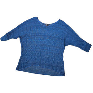 August Silk Women's Blue Metallic Open knit Pullover 3/4 Sleeve Sweater Size L